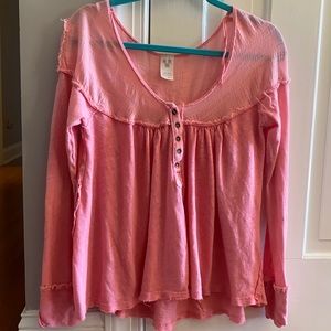 free people long sleeve pink top
